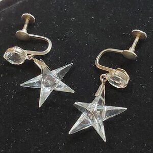 TRUE VINTAGE STERLING SILVER AND CRYSTAL STAR EARRINGS